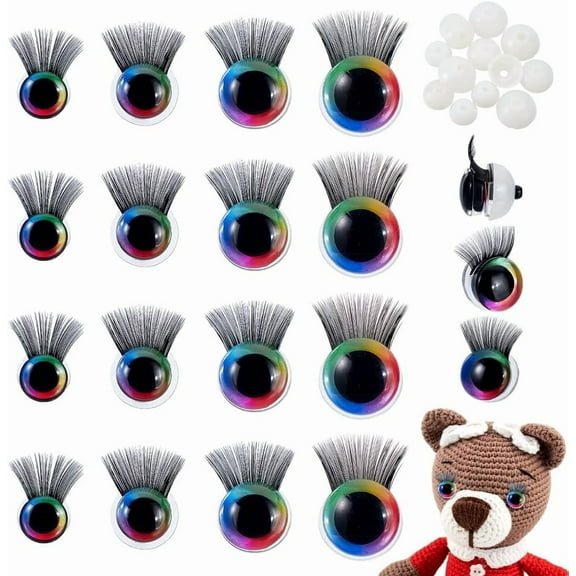 Acrylic Doll Eyelashes with Shining Plastic Doll Safety Craft Eye for Doll DIY Craft Making Mixed Color 14~18mm