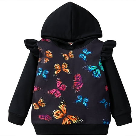 

Popshion Toddler Girls Fashion Sweatshirt Butterfly Ruffle Hoodies 2T(Butterfly-8119)