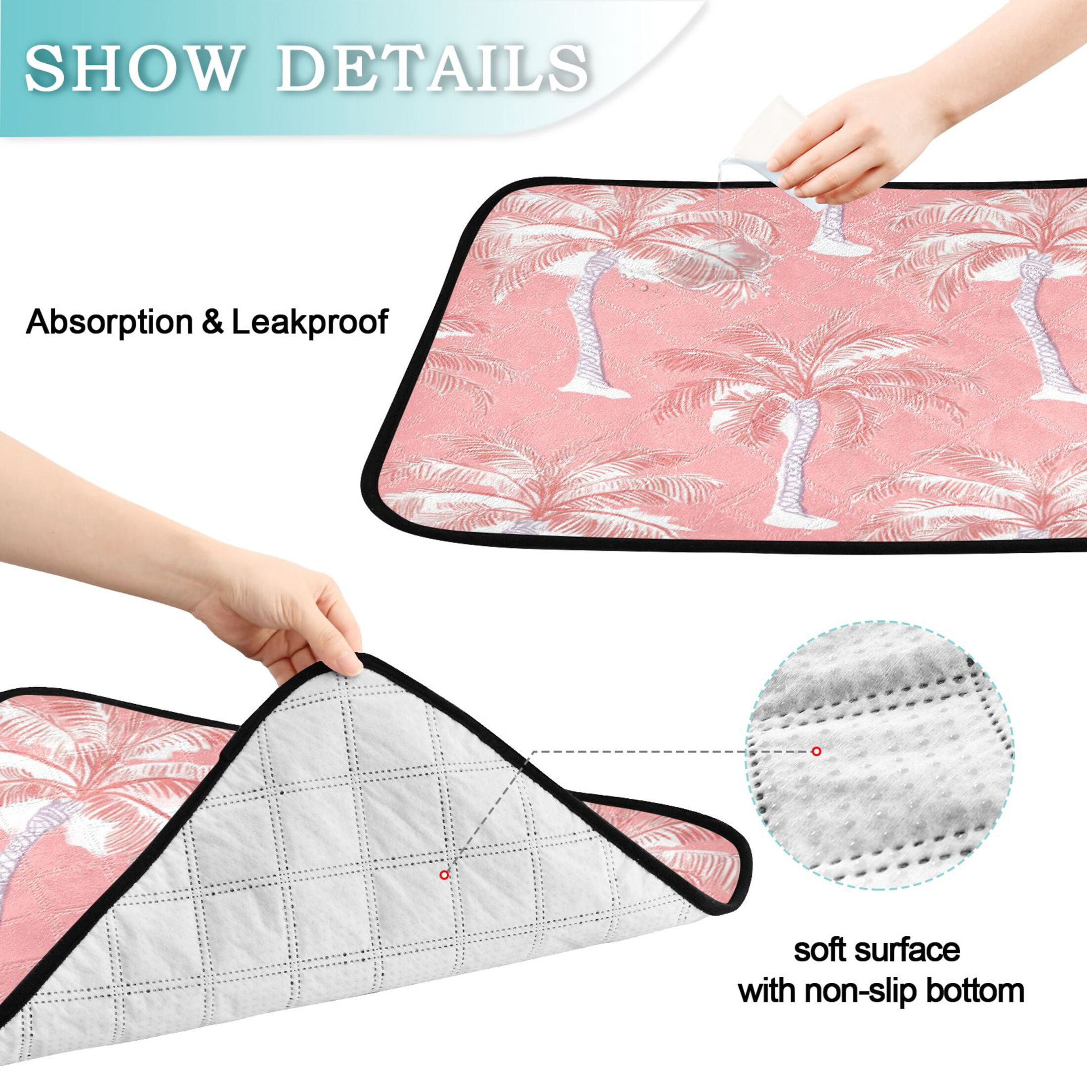 Washable Pet Pee Pads with Super Absorbent Reusable Training Pads for Dogs & Cats Coral Pink Palm Tree