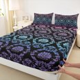 thumbnail image 2 of Manfei Vintage Purple Damask Twin Sheet Sets, Tribal Mandala Flower Floral Twin Fitted Sheet, Teens Adult Female Flat Sheet, Lightweight Room Decor, 3pcs, 2 of 6