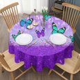 thumbnail image 3 of Purple Butterfly Leopard Pattern Round Tablecloth 60"x60",Wrinkle Wipeable Table Cloth for Kitchen Dining Room Picnic Patio Party, 3 of 6