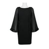 Adrianna Papell Crew Neck Long Sleeve Zipper Back Solid Ottoman Chiffon Dress-BLACK / 14