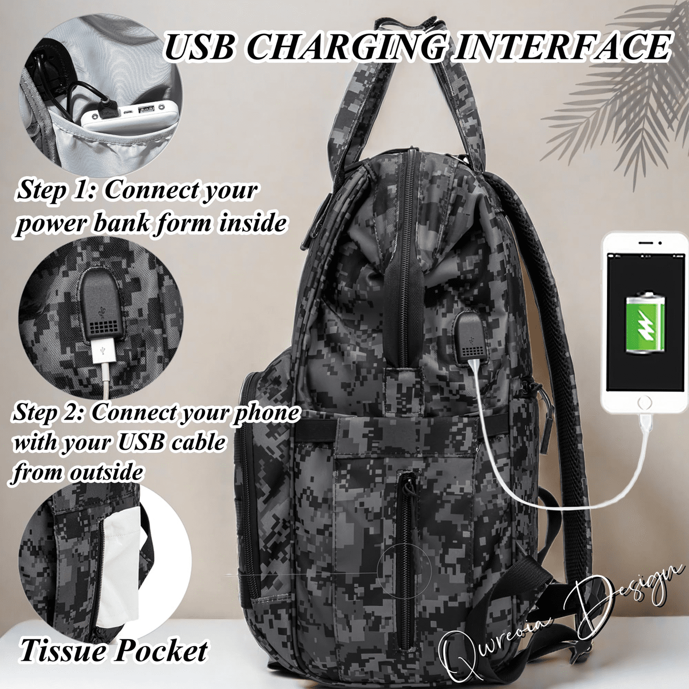 Camo Diaper Bag Backpack for Dad and Mom with USB Charging Port Stroller Straps and Insulated Pocket,army military Travel Nappy Backpack (camo)