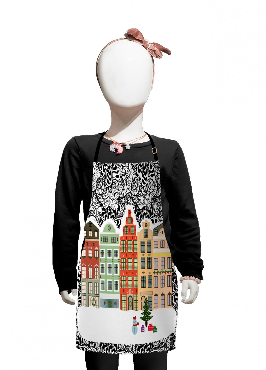 Winter Kids Apron, Christmas Season Outdoor Scene of Old European ...