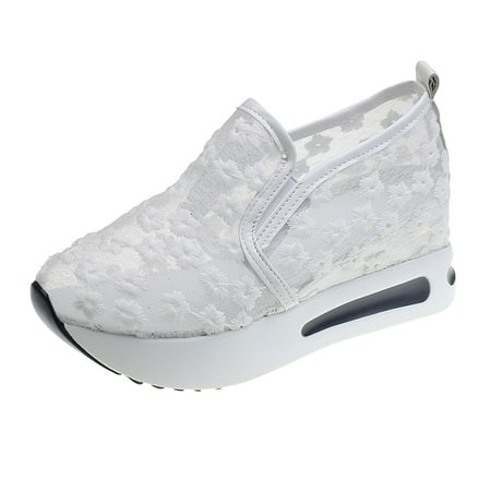 

Ladies Fashion Breathable Lace Mesh Flower Embroidery Thick Bottom Comfortable Casual Shoes