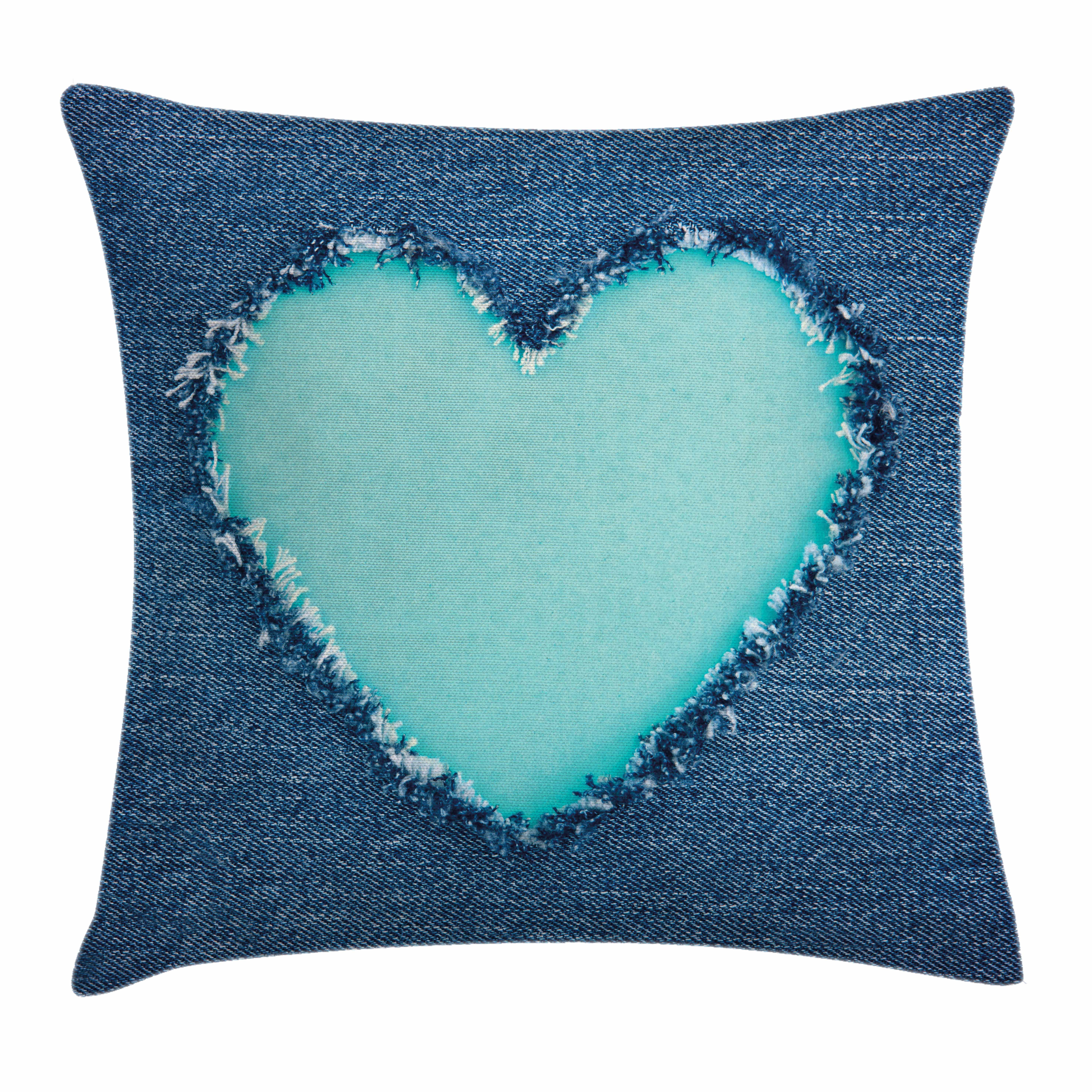 Navy and Teal Throw Pillow Cushion Cover, Ripped Denim Jean Fabric