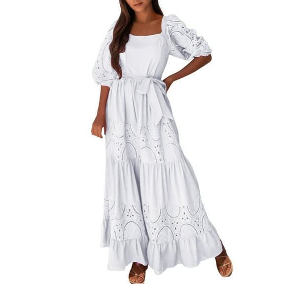 Sngxgn Women's Ruched Bodycon Dress Long Sleeve Front Drape Crew Neck Midi Dress(White,XL)