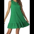 thumbnail image 2 of Vestido Corto Informal de Verano con Cuello Redondo y Volantes para Mujer, Sin Mangas y con Dobladillo Fruncido. Verde XL, 2 of 8
