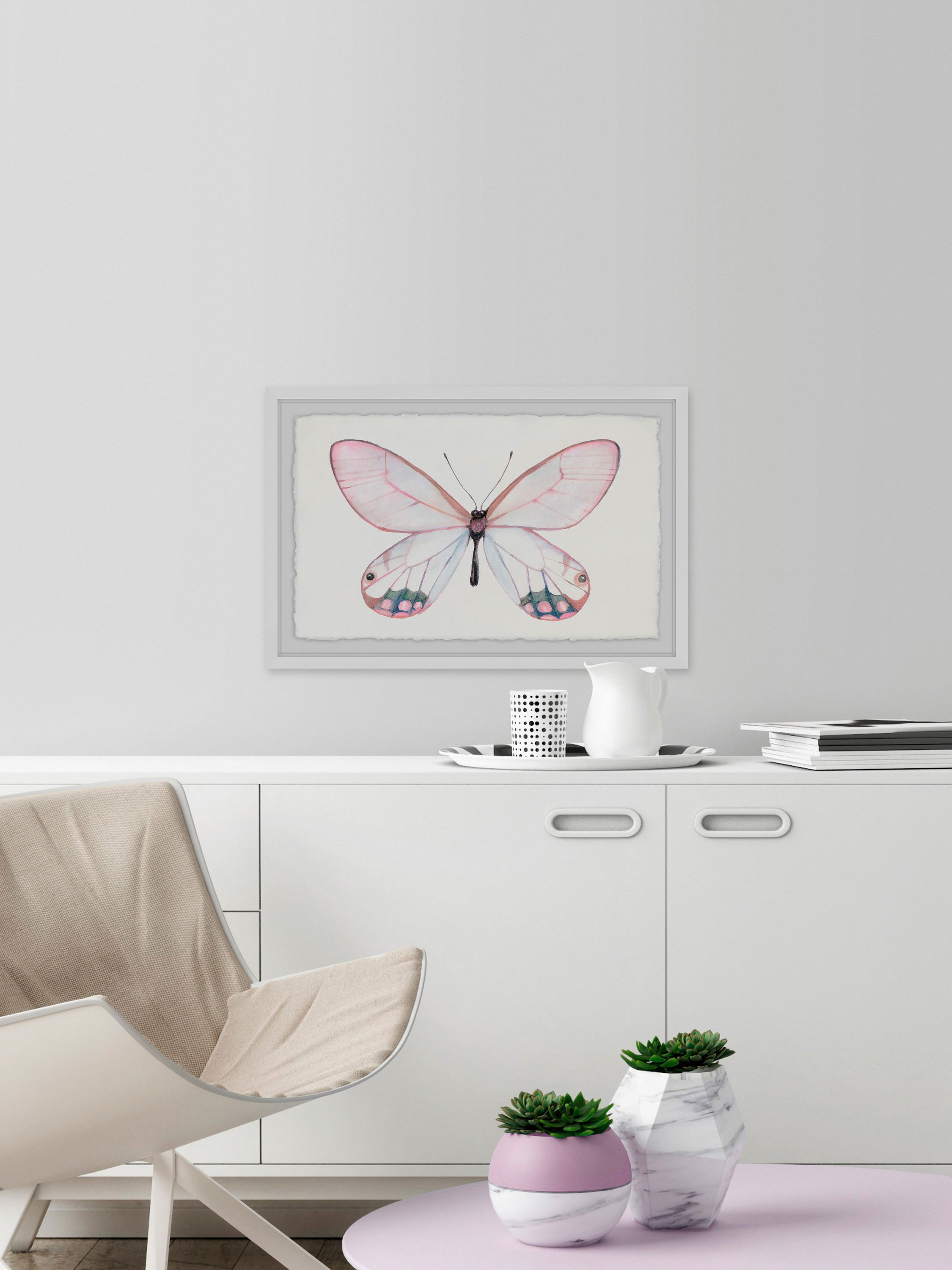 Pale Pink Butterfly Framed Painting Print