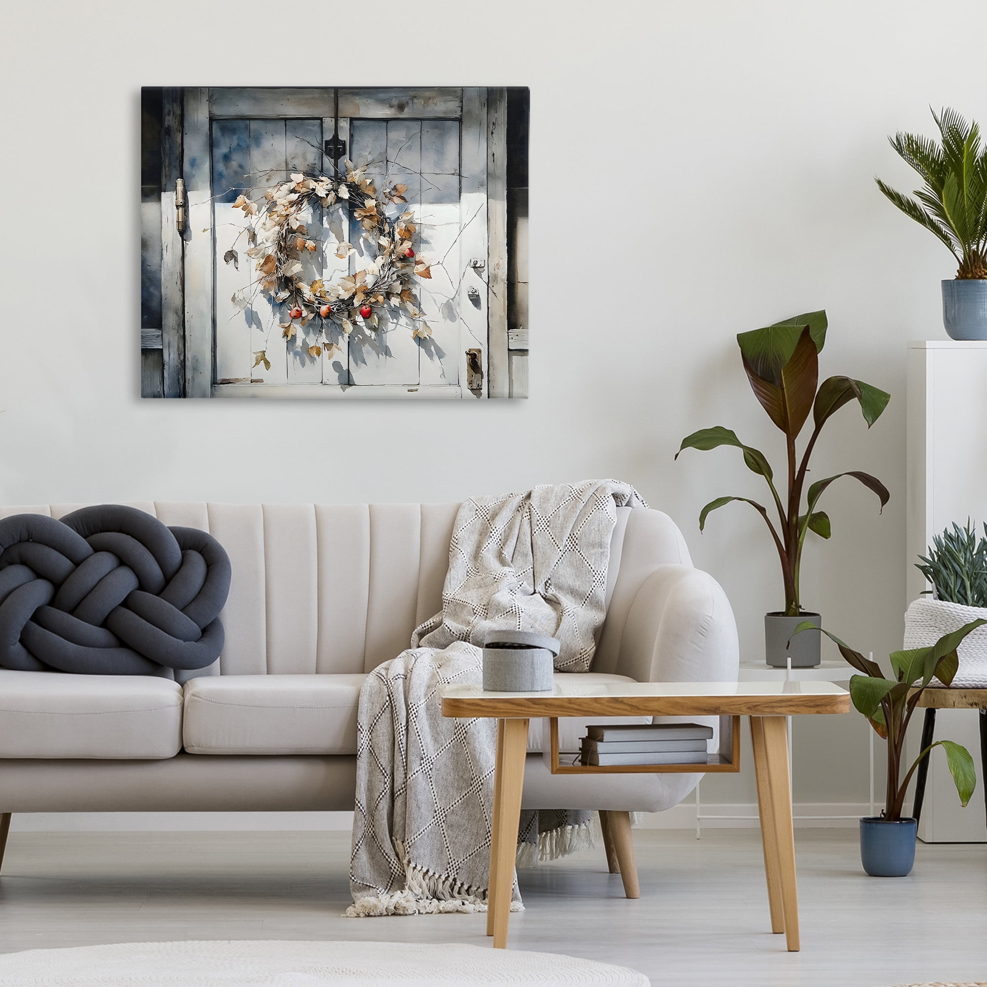 Stupell Industries Rustic Wreath on White Door Canvas Wall Art, design by Franklyn Gregory