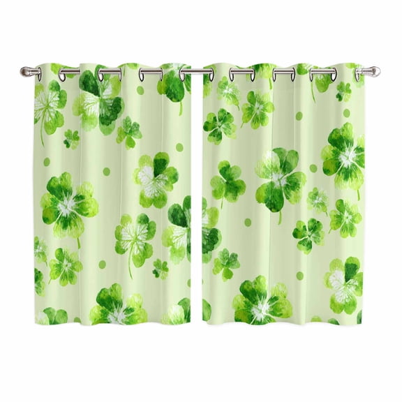 St. Patrick's Day Kitchen Curtains Window Panels, Watercolor Shamrock Polka Dots Light Green Insulated Window Treatment Curtain, Grommet Curtains for Bedroom/Living Room/Bathroom, 2 Piece 52"Wx63"L