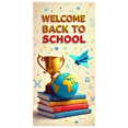 thumbnail image 1 of Yellow Welcome Back to School Banner, Globe Trophy and Book Elements, Backdrop Decorations for School Entrance Party Classroom Decor Photography Props, 1 of 4