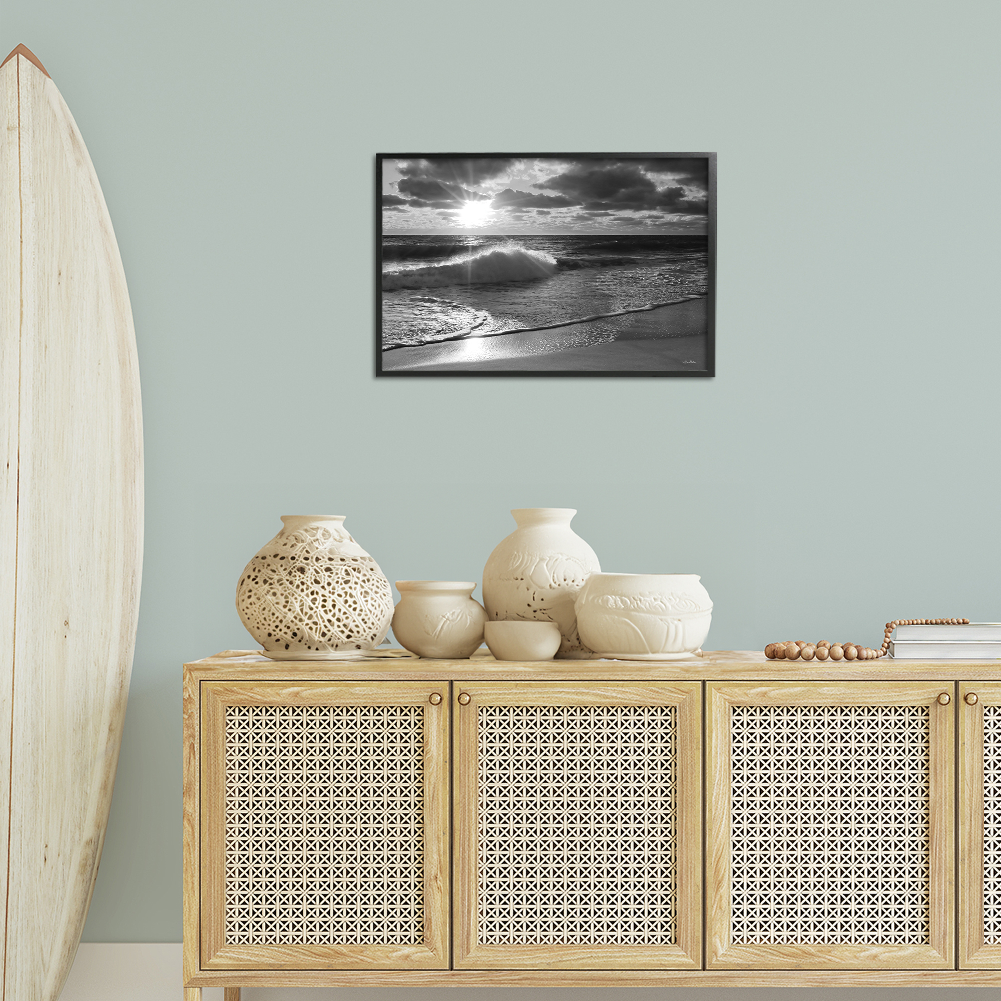 Stupell Industries Sunset Crashing Wave Landscape Photography Black Framed Art Print Wall Art, 24 x 16