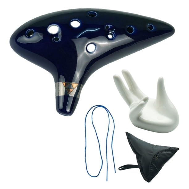 Ocarina de cerámica de 12 agujeros con reposamanos, juguete educativo y educativo, regalo musical para niñas. Azul oscuro