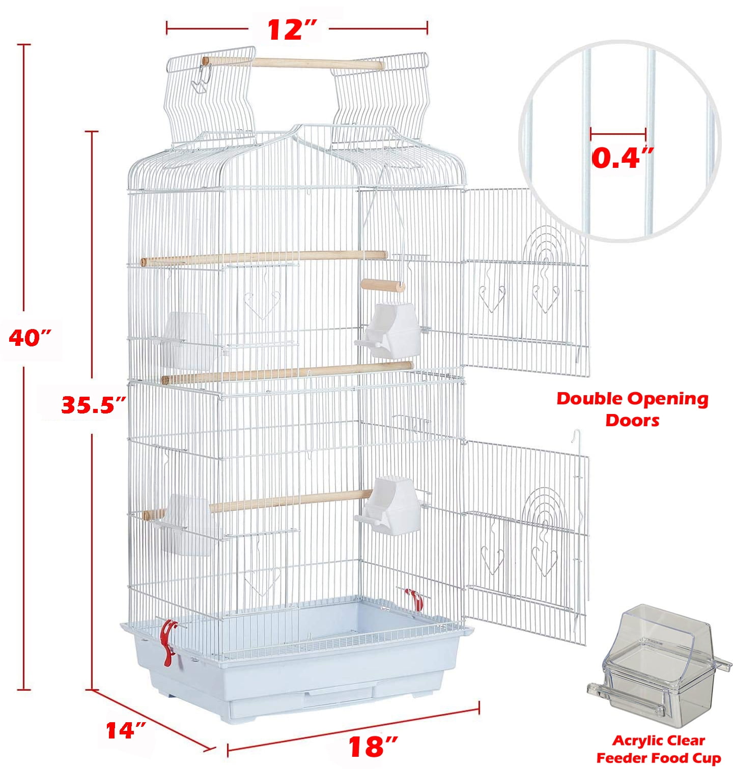 Large 36-inch Open Top Portable Hanging Travel Bird Flight Cage for Parakeets Finches Canaries Lovebirds Small Quaker Parrots Cockatiels Budgie Green Cheek Conure