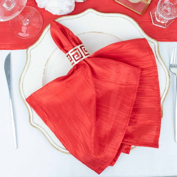 Efavormart Pack of 5 - Red Accordion Crinkle Taffeta Napkins - Impeccable Metallic Glint - Perfect for Wedding Ceremonies, Birthday, Party, Event, Banquet, Restaurant Tableware - 20"x 20"