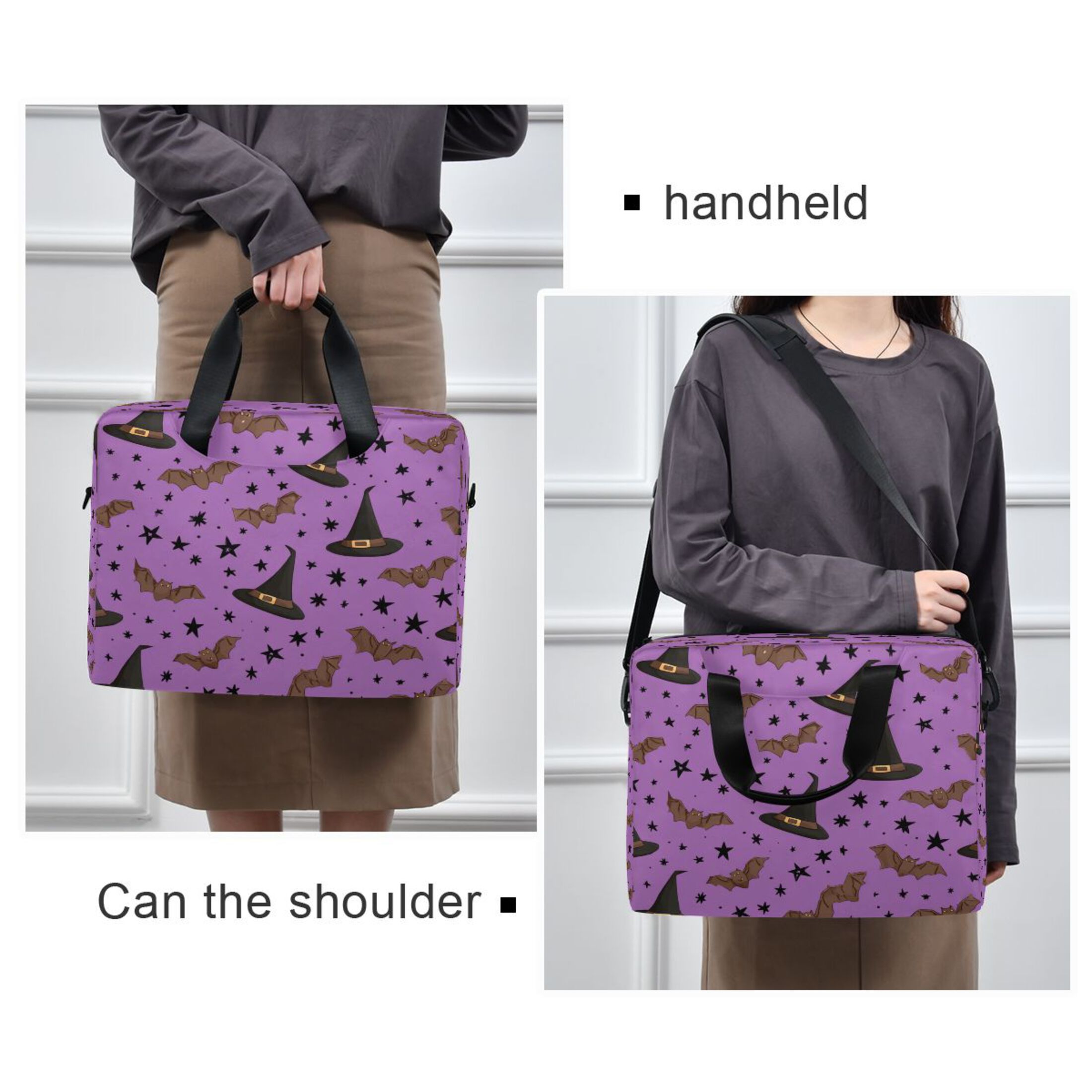 16" Laptop Tote Bag Laptop Sleeve Case Computer Briefcase for Work & Travel Black Hat and Brown Bat