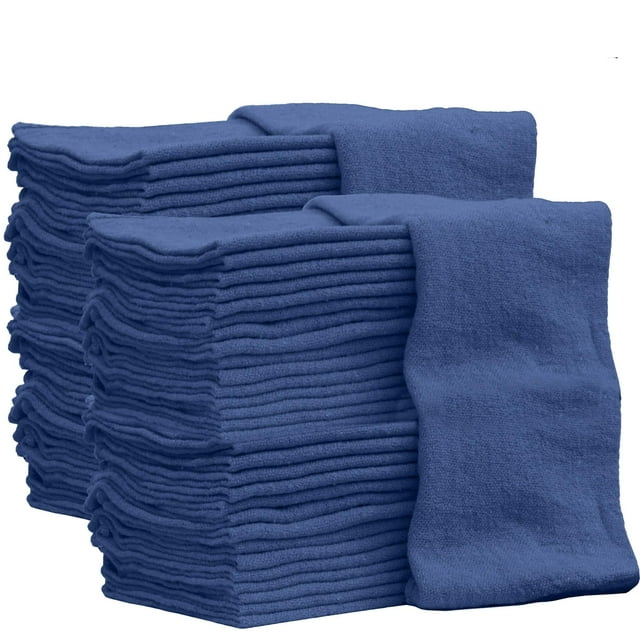 Nabob Wipers Auto Mechanic Shop Towels 100 Pack Shop Rags 100% Cotton Size 14""X14"" Commercial Grade(100Pack,Blue)