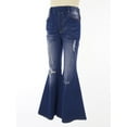 thumbnail image 6 of Rswnyirn Kids Girls Ripped Ruffle Flare Jeans Denim Bell-Bottom Long Pants Skinny Washed Wide Leg Dark Blue 12, 6 of 7