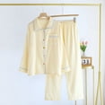 thumbnail image 4 of Wang6 Women's Cotton Pajamas Sets 2 Pieces Fall Long Sleeve Pjs Sets Soft Button V Neck Shirts Straight Pants Ladies Loose Fit Plaid Printed Sleepwear Loungewear Sets X_Yellow XL, 4 of 5