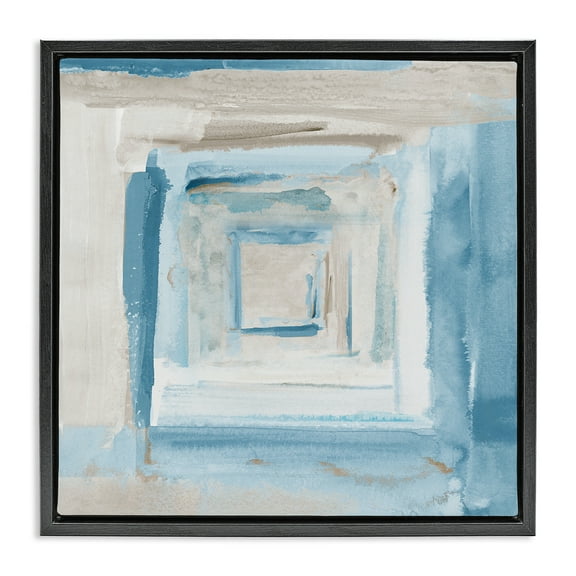 Stupell Industries Blue Layered Squares Abstract Painting Black Floater Framed Canvas Art Print Wall Art, 18 x 18