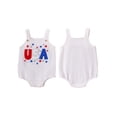 thumbnail image 3 of Aojekbee Baby Boy Girl Waffle Overalls Letter Star Embroidery Neck Sleeveless 4th of July Romper Toddler Summer Jumpsuit, 3 of 10