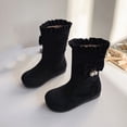 thumbnail image 2 of YUANxueke Girls Ruffle Trim Mid Calf Boots Fashion Faux Suede Sweet Bowknot Pearl Decor Warm Fall Winter Shoes, 2 of 7