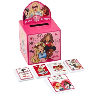 Hallmark Barbie Valentine's Day Cards and Mailbox for Kids School Classroom Exchange (1 Box, 32 Valentine Cards, 1 Teacher Card)