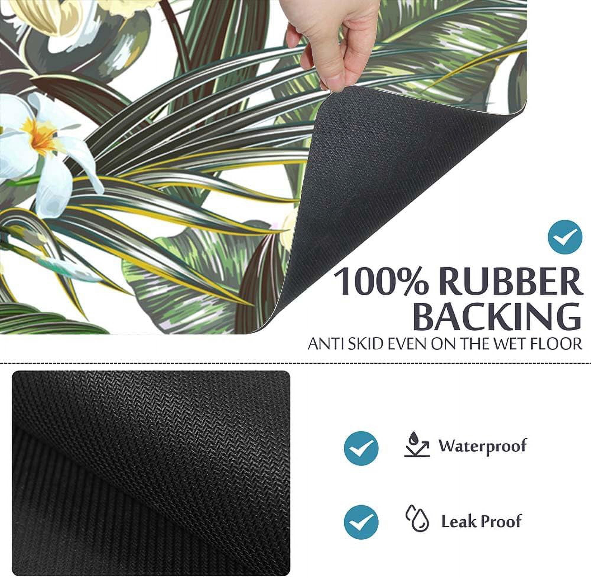 Floral Tropical Pattern Summer Bath Rugs 16x24 Inch Non Slip Bath Mat Quick Dry Super Absorbent Thin Bath Rug Fit Under Door Washable Bath Floor Rugs for Bathroom Bathtub Shower Sink,Multi 3