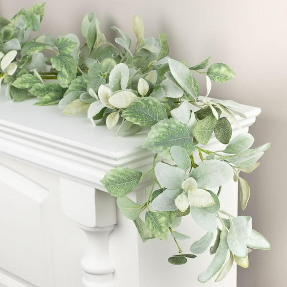 Guvpev 6 FT Artificial Mixed Lambs Ear Garland Year Round Fake Greenery Garland Home Decor for Table Arrangements, Fireplace Mantel and Centerpiece Displays
