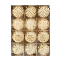 12PCS 3.15 Inch Velvet Christmas Ball Ornaments, Beige Flocked Xmas Tree Decorations with Glitter Designs, Elegant Hanging Baubles for Holiday Wedding Party Decor