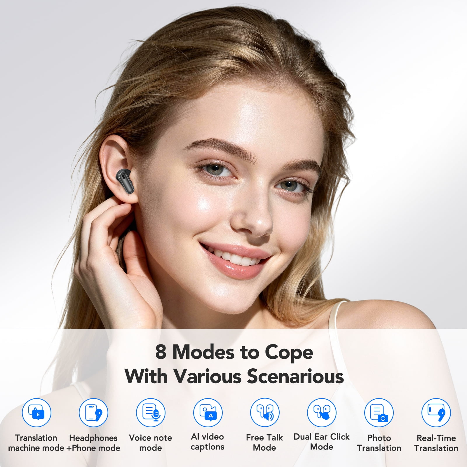 HTC NE68 Wireless Earbuds Touch Screen Bluetooth AI Translation Headphones 8 Modes to Cope with Various Scenarious Noise Cancelling Transparency Mode