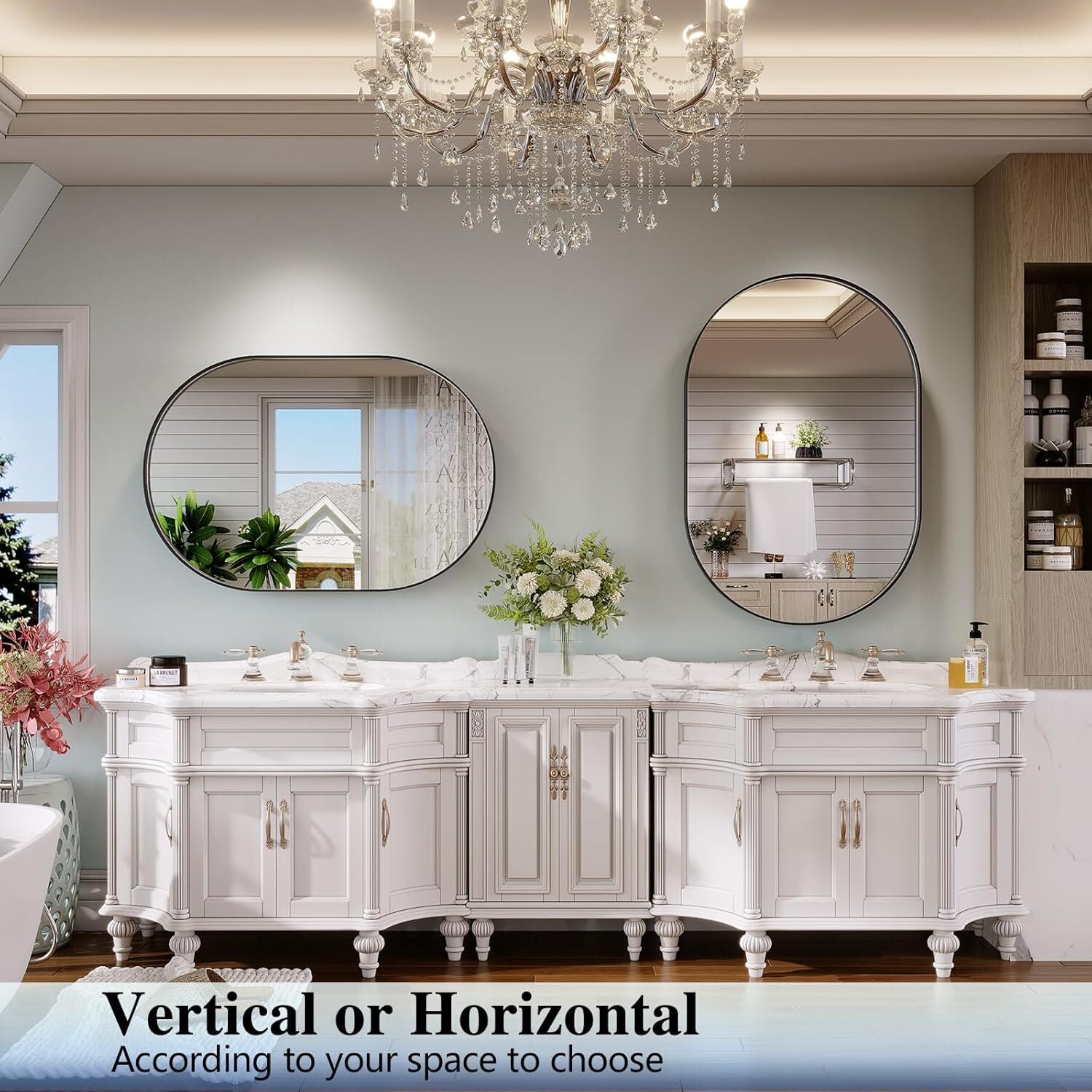 Anyrose 22"x 38" Oval Bathroom Mirrors Wall Mirror Deep Frame Hanging,Black