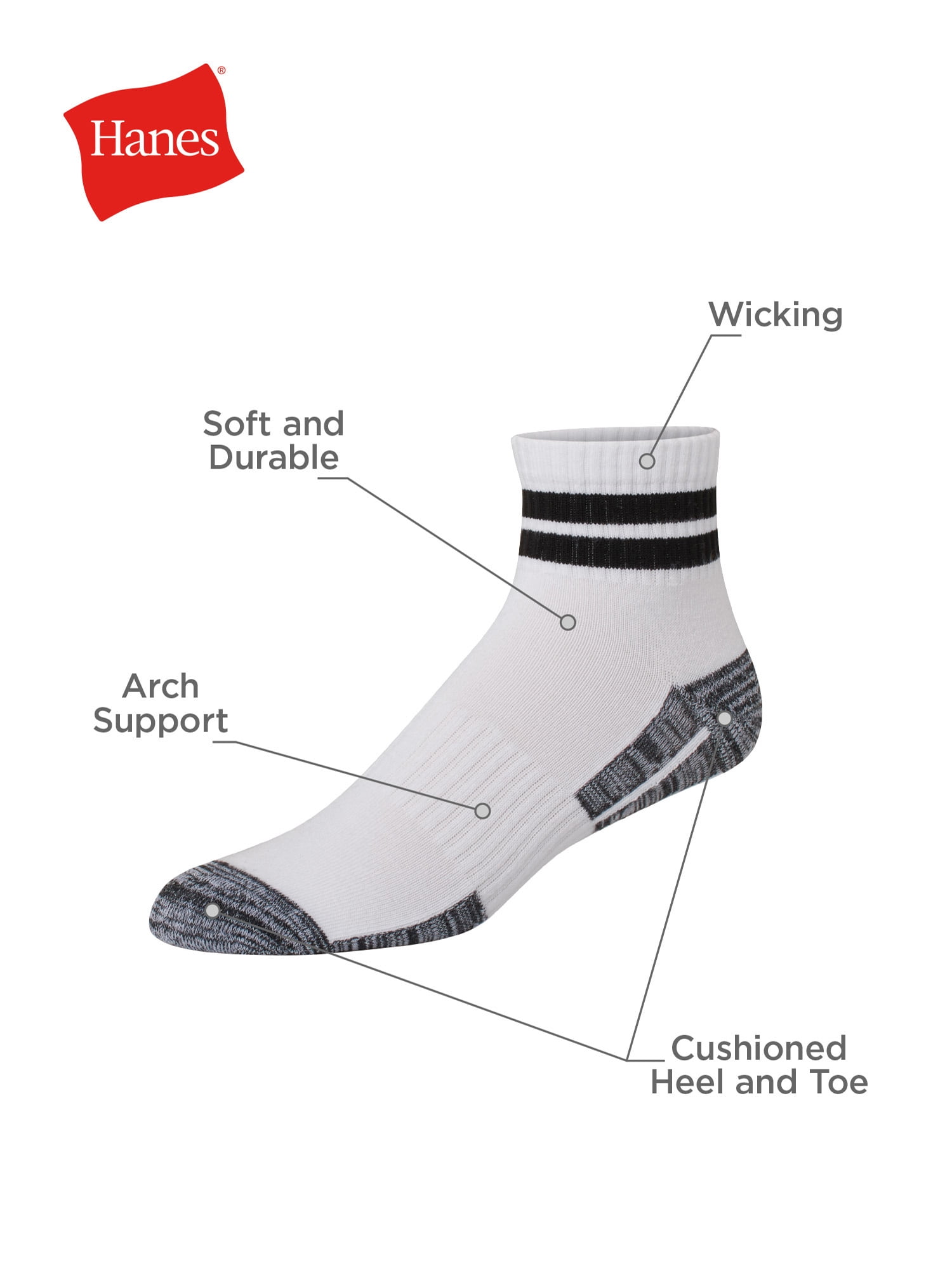 Hanes Originals Men's Ankle Socks, Moisture Wicking, 6-Pair Pack