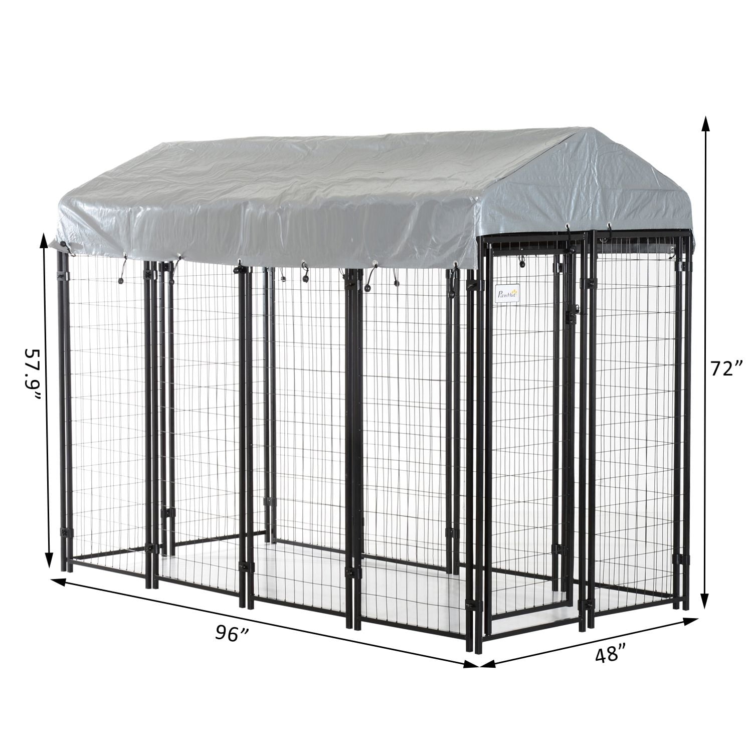 PawHut Outdoor Galvanized Metal Dog Kennel Playpen With UV And Water Resistant Tarp Cover, 97 inch