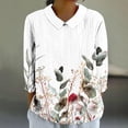 thumbnail image 2 of YABCSAZ Women's 3/4 Sleeve Shirts V Neck Cotton Linen Blouses Top Casual Retro Style Floral Print Jacquard Loose T-Shirt 3/4 Sleeve Tops, 2 of 5