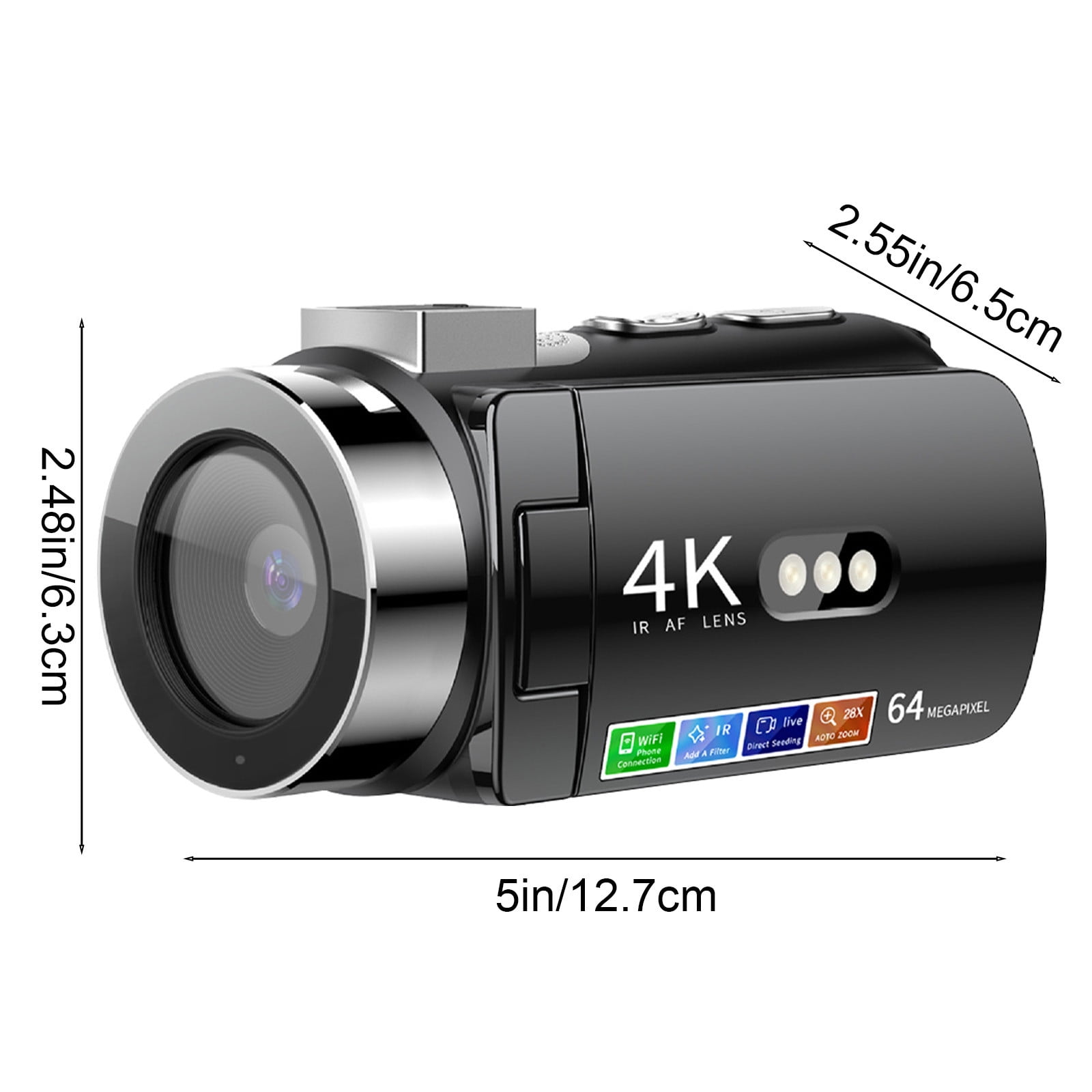 4K Video Camera Camcorder 4K UHD Digital Camera with WiFi, 64MP, 28X Zoom Digital Zoom Webcam, Night Vision, 360° Rotating Screen Camcorders