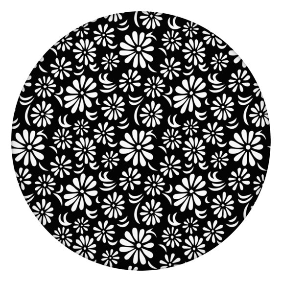 Floral Daisy Pattern Round Tablecloth with Elastic Edge, Easy Care Table Cover for Kitchen or Dining, Fits 44-52" Tables