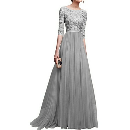 - Womens Vintage Chiffon Lace Evening Party Dress Half sleeve Slim Formal Evening Ball Gowns Party Elegant Temperament Bridesmaid Wedding Dresses