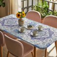 thumbnail image 3 of Blue Purple Boho Table Cloths for 4 Foot Rectangle Tables, Vintage Abstract Art Floral Ethnic Tribe Patio Waterproof Elastic Fitted Tablecloths, Washable Rectangular Table Cover for Camping, 3 of 8