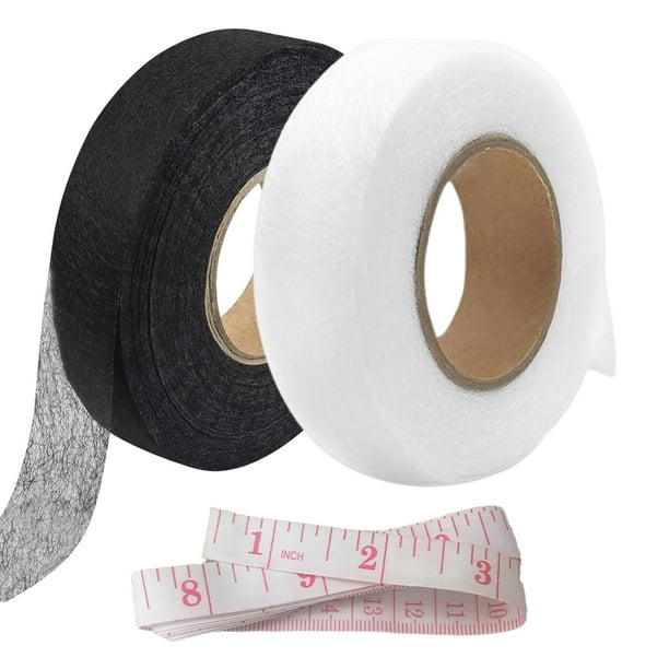 Paquete de 2 cintas para dobladillo Wonder Web de 140 yardas, 2 cm de ancho, sin costura, rollo de cinta para planchar, cinta de fusión de tela con cinta métrica suave para pantalones vaqueros,