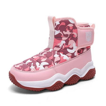 

Ediodpoh Children s Winter Solid Color Snow Boots Boys And Girls Non Warm Padded Thickened Boots Shoes for Kids Pink 2.5