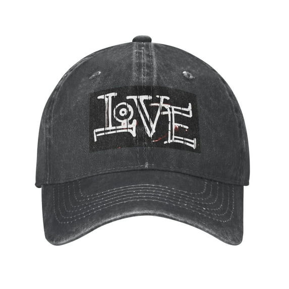 DouZhe Adjustable Washed Cotton Baseball Cap - Love Lettering Prints Vintage Dad Hat Unisex Sports Caps (Black)