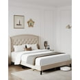 thumbnail image 3 of CREATIVE HOBBIES Queen Size Bed Frame, Upholstered Platform Bed with Wingback Headboard, Heavy Duty Button Tufted Bed Frame with Wood Slat Support, Easy Assembly, No Box Spring Needed, 3 of 7