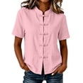 thumbnail image 2 of ClodeEU Women's Chinese Frog Button Stand Collar Short Sleeve Blouse,Solid Casual Summer Shirt Top Pink,Women's Plus L, 2 of 8