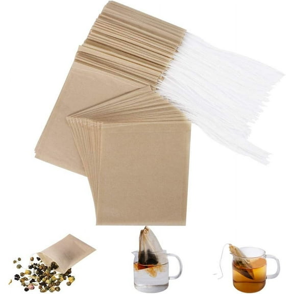 Disposable Tea Filter Bags for Loose Tea, Wood Pulp Material, Biodegradable and Compostable, Unbleached Empty Tea Infuser Sachets with Drawstring, 100 Pack (3.2inch x 4.0inch)