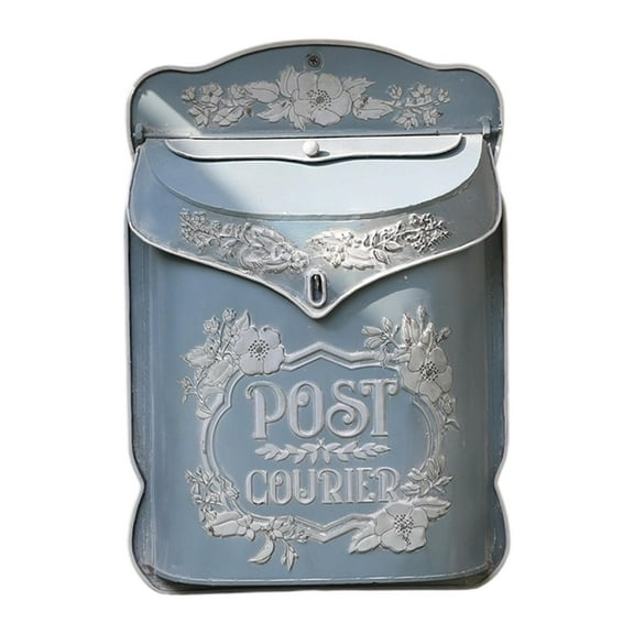 deevoka Embossed Wall Mailbox Drop Box Farmhouse Magazines Hotel Holder Door Postbox Blue
