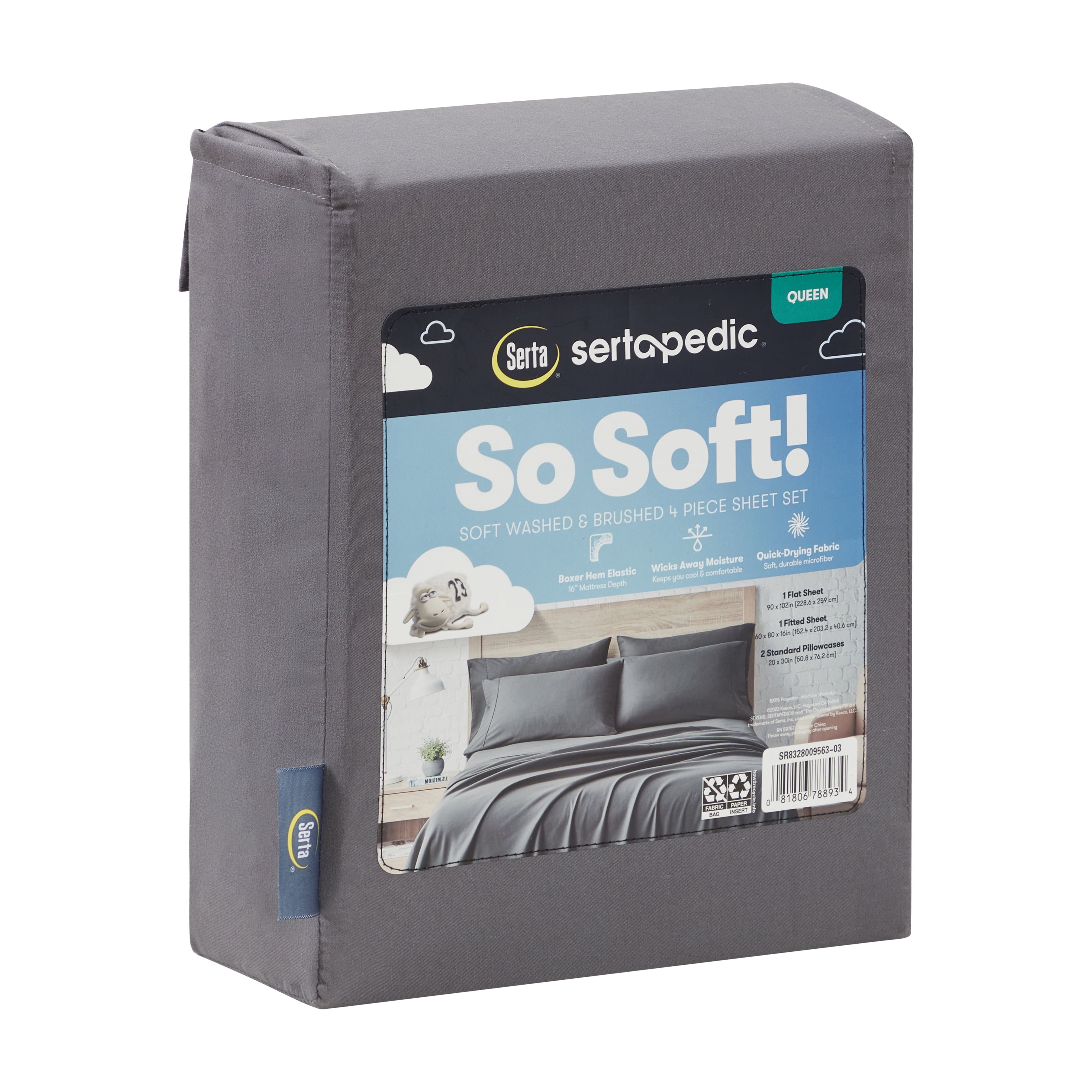 Serta So Soft 4-Piece Dark Gray Sheet Set, King