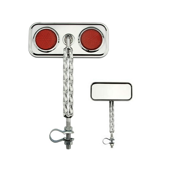 Double Twisted Mirror Chrome Red Reflectors. Bike mirror, bicycle mirror for lowrider , beach cruiser, chopper, limo