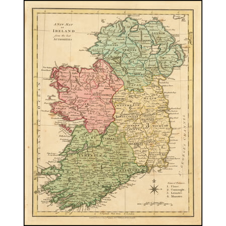 LAMINATED POSTER A New Map of Ireland from the best Authorities POSTER PRINT 24 x (Best Laser Mfp For Home)